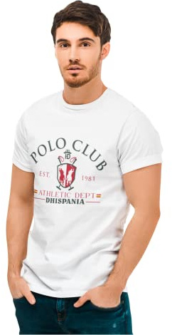 Camiseta de Hombre Manga Corta 100% algodón Modelo Polo Bandera de España (Blanco, L, l)