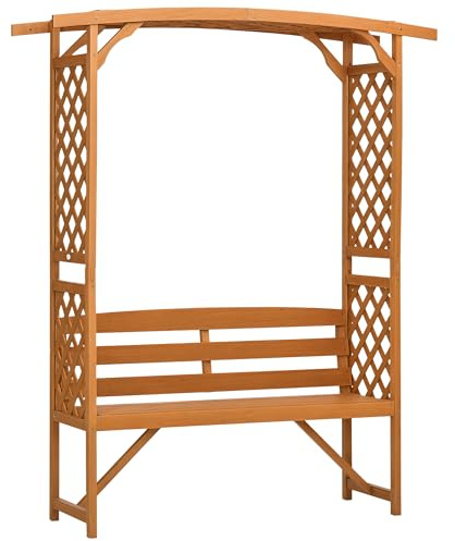 Outsunny Garden Bench, Arch Pergola with Natural Wooden Garden Arbour with Seat for Vines/Climbing Plants for Outdoor Space, Brown