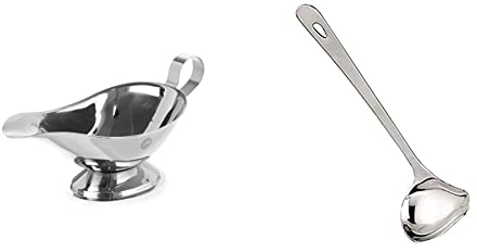 HENDI 432129 Saucière - 0,28 l & IBILI 710401 Cuillère à Sauces, Fonte, Argent, 8.0 x 6.5 x 27.5 cm