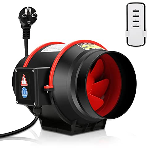 Cecaylie 100 mm justerbar rökuttag rörfläkt inline-kanalfläkt, 320 m3/h frånluftsfläkt, tyst med fjärrkontroll, EU-kontakt för badrum, toalett, kök, växthus, tält, garage, M-8856-YUY-1c