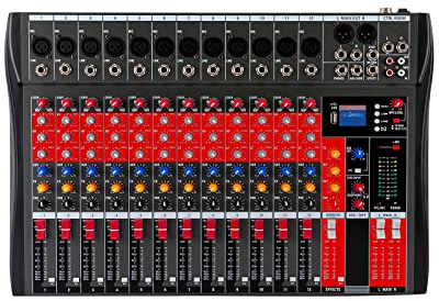 Professionell ljudblandare, 12-kanals DJ stereoljudsblandare USB-Bluetooth hallfördröjningseffekt, stereo DJ-mixer digital ljudmixer förstärkare