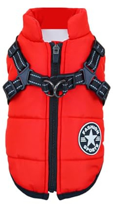 Eezita Winter Puppy Coat waterproof, reflective jacket to keep small pets warm and visible in snow rain,for Small, Medium Dogs (Red S)