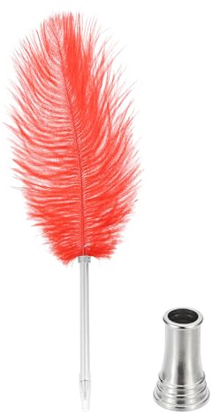PATIKIL Fjäder kulspetspenna, 0,5 mm fluffig vintage bläckpenna raffinerad pläterad stav fjäderpenna med stativhållare för kalligrafi skrift signatur gäst bröllopspresent, röd