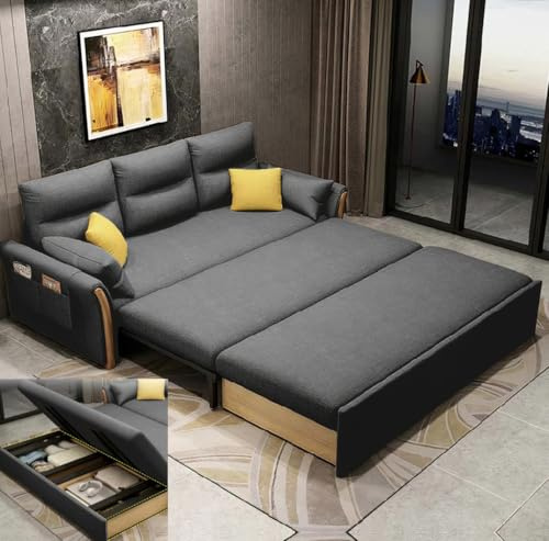 Unicorn Furniture Convertible Sofa Bed King Size Pull Out Sofa Bed with Storage in Cotton Fabric, Tool-Free Assembly, Modern Reclining Sleeper Sofabed for Living Room, Guest Room & Small Spaces (Grey)