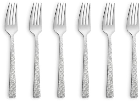 Amefa FELICITY Kuchengabel Set 6-teilig, Hochwertige Kuchengabeln 6 Stück, Gehämmert, Besteck Set im Hammerschlag-Design, 18/0 Gabeln 6 Stück Edelstahl spülmaschinenfest
