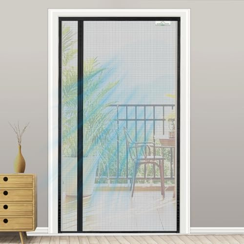 SCREEN DOOR Mosquitera Puerta Magnetica 185x220cm | Mosquitera Reversible con Apertura Lateral Izquierda/Derecha, Acceso Sencillo, Protección contra Insectos – Negro