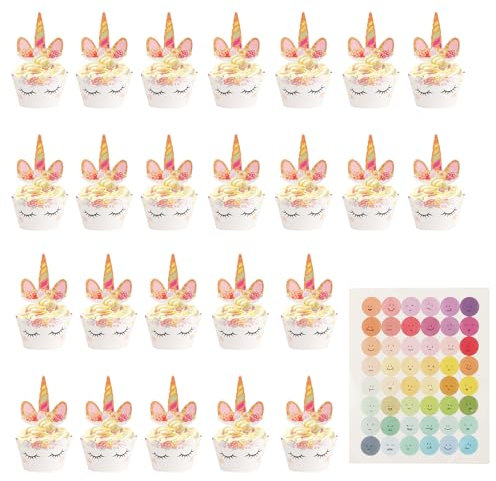 24 set decorazione per muffin unicorno tortendendeko wravor toper cupcake dolce di compleanno packaging da dessert festa del matrimonio + adesivo