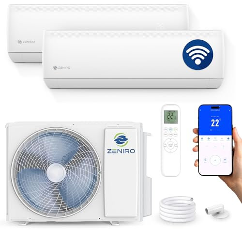 ZENIRO Multisplit Klimaanlage 2 Innengeräte Set (2 x 3,5kW) Klimagerät Air Conditioner mit Heizfunktion 18000 BTU 5,3kW A++ WiFi/App-Steuerung 4D AirFlow Heizen bis -20°C Vorgefüllt R32
