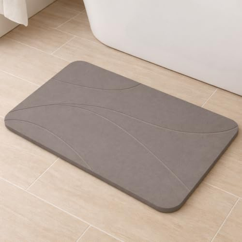 LARLUNA Alfombra diatomita baño - 40x60 cm - Alfombrilla diatomita Antideslizante - Alfombra de Piedra antibacteriana y de Secado rápido - Alfombrilla baño ecológica (Gris Oscuro)