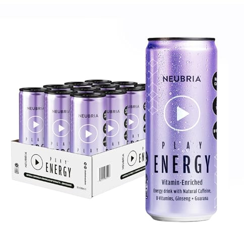 NEUBRIA PLAY Natural Nootropic Energy Drink – Sugar Free – High Caffeine (187mg) with Guarana, Ginseng & Vitamins B, C – Healthy Focus & Productivity Beverage for Gaming, Work & Gym – 12 x 330ml Cans
