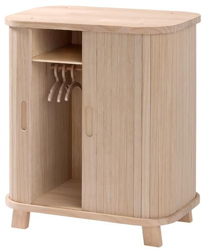 howa Puppenschrank Holz Grace - Puppenmöbel Kleiderschrank für Puppen mit Schiebetür, Kleiderstange, Regal und 3 Kleiderbügeln 2670