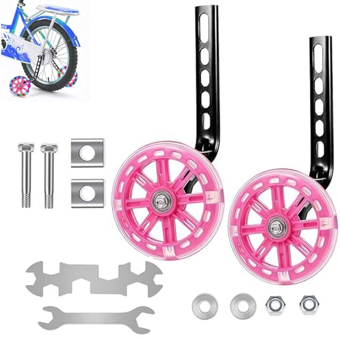 Lot de 2 roues jockey universelles pour enfant - Avec flash - Silencieux - Roues stabilisatrices de sécurité réglables - Pour vélo à vitesse unique de 12, 14, 16, 18, 20 pouces