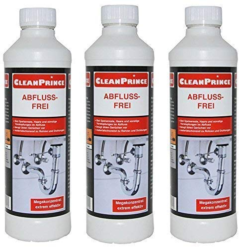 CleanPrince 3 x 1 Liter Abflussfrei Rohrreiniger Rohrfrei Abfluss Fix Abfluss Rohrreiniger Siphon CleanPrince Abfluss-Frei Abflussreiniger Reiniger Abflüsse Siphon Gastro Rohrreiniger Abflussfix