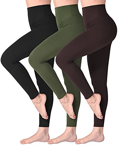 SINOPHANT High Waisted Leggings for Women, Buttery Soft Elastic Opaque Tummy Control Leggings, Plus Size Workout Gym Yoga(Black/ArmyGreen/Brown,L-XL)