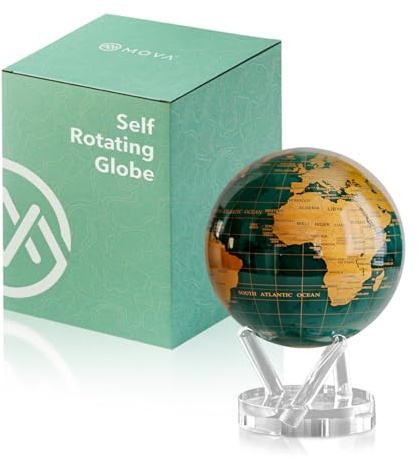 MOVA Globe - Emerald Green and Gold Signature (6) | Solar-Powered Motion | No Batteries | Gift for Desk, Home, or Office | Modern Map Accent for Home or Office