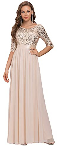 Ever-Pretty Vestido de Baile Elegant Sin Mangas Escote en V Lentejuelas Tul Mujer Sonrojo 42