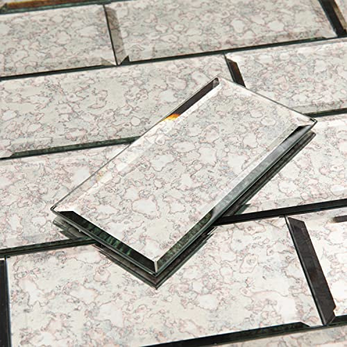 Lovdeco Peel and Stick - Specchio smussato anticato, per piastrelle e metropolitana, vetro paraschizzi 3 x 15 cm, per cucina e bagno, parete (40 pezzi, 5 mq)