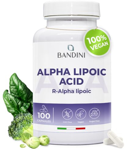 Bandini® Acido Alfa Lipoico ALA a Rilascio Ritardato | 100 Capsule | Adatte ad un'alimentazione Vegana | Assorbimento massimo | Antiossidante naturale | Protegge dallo Stress Ossidativo | 100% Vegan