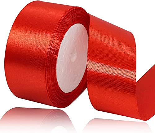 ZHIHUI Rött satinband 40 mm, 22 meter enfärgade tygband, perfekt för bröllopsdekor, krans, baby shower, presentförpackning, festballong och hårrosetter, dekoration och andra projekt