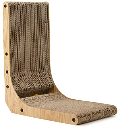 FUKUMARU Kratzbrett Katzen, 47 cm hohe L förmige Kratzpappe, widerstandsfähig Katzenkratzbrett mit Ballspielzeug, Kratzmöbel aus hochwertiger Karton für Wand und Ecke, Mittlere Größe