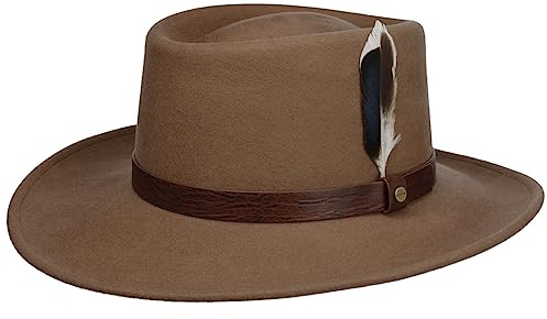 Stetson Petersham Gambler Wollhut Einfarbig Ledergarniturband Eleganter Filzhut Outdoor Regenhut Herren Herbst Winter beige S (54-55 cm)