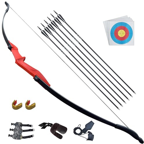 D&Q Ambidextrous Recurve Bow and Arrow 40Lbs Archery Set for Adult Junior Beginner Teenager Youth Outdoor Training Target Practice Takedown Bow Kit with Arrows Left Right Handed (Red, 40LB)