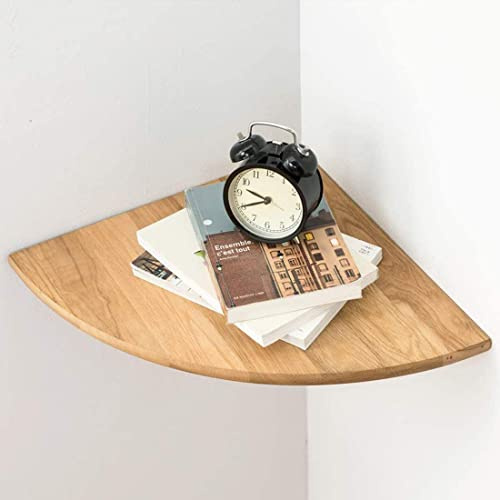 GIEANOO Flytande hörnhylla i rustik ek med rundad ände för högtalare, böcker, dekorationer, hörnhylla i trä, ek, 35 cm rayon (naturlig ek, 35 cm)
