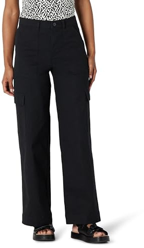 Amazon Essentials Pantaloni Cargo Kaki da Donna a Vita Alta, vestibilità Regolare, Lunghezza Intera, Nero, 48