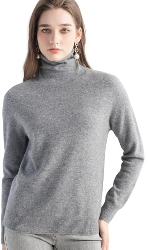 Chanyarn Pull Femme 100% Pur Cachemire Col Montant Manches Longues Chaud Loisirs 2025 Automne Hiver Pull en Tricot (Grey,L)