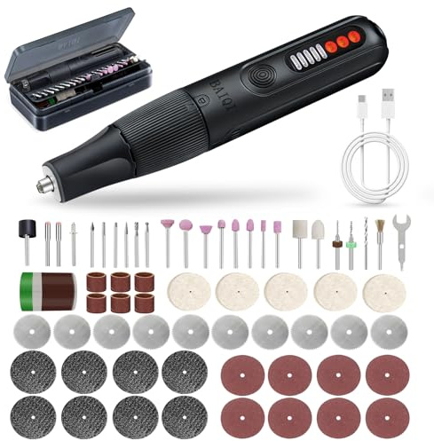 BAIQI 8.0V Cordless Rotary Tool, 5 Speeds, 65 Pcs Rotary Tool and Accessories Multi-Purpose For Carving, Engraving, Sanding, Polishing and Cutting,DIY Crafts
