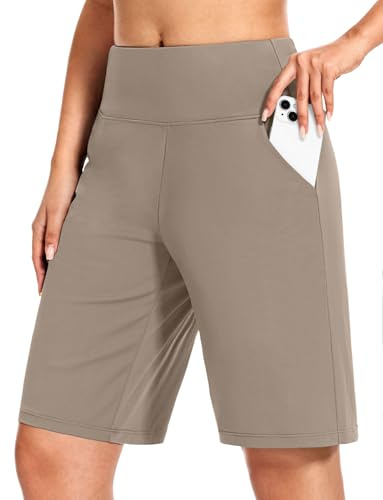 Blouty Women's 9 Bermuda Long Shorts Knee Length with Pockets High Waisted Shorts for Women Lounge Walking Athletic (Dark Khaki, X-Large)