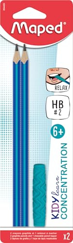 Maped - Crayon Graphite Kidy Learn Concentration avec Embout Relaxant & Déstressant - Forme Triangulaire Ergonomique - Mine HB2 - Corps Texturé avec Grip