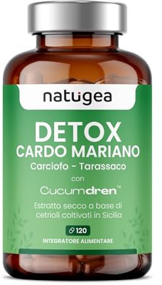Natugea Detox Cardo Mariano - Integratore Detox Fegato e Intestino, Drenante, Depurativo e Antiossidante, con Tarassaco e Estratti da Cetrioli Siciliani e Carciofo, 120 Capsule, Made in Italy