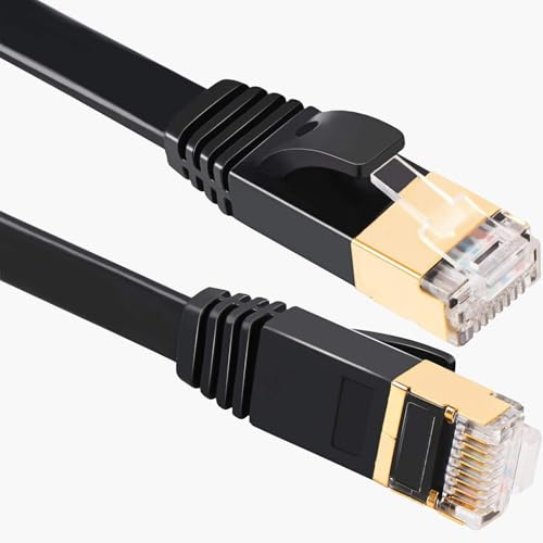 Cat7 Ethernet Cable 3M High Speed 10Gbps, 600MHz Shielded LAN Network Cable with Gold-Plated RJ45 Connectors, Flat Internet Cable for Router, Modem, PC, Laptop, PS5, Gaming, Switch, Smart TV (Black)