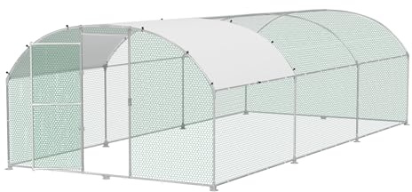 FIVMEN pollaio 3 x 6 m recinto esterno polli acciaio zincato, pollaio con arco, protezione solare, tetto, porta e palo, recinto di pollame stabile, gabbia di pollo, piccolo recinto per animali