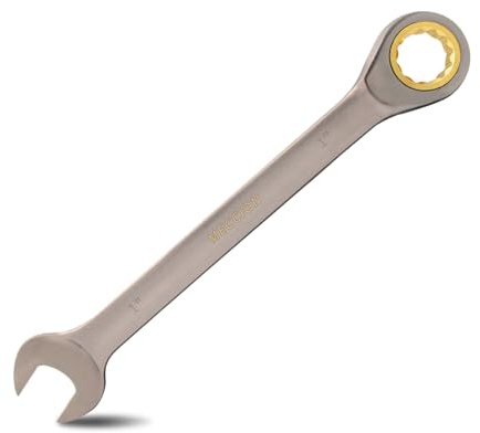 Meccion Combination Wrench 1 Inch SAE Open End Ratcheting Wrench - Industrial Grade Gear Spanner with Grey Nickle Plated