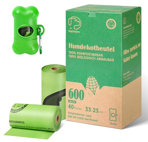Hundekotbeutel Biologisch Abbaubar,Kotbeutel mit Kotbeutelspender,Auslaufsichere Kotbeutel für Hunde,Hundekotbeutel Maisstärke,kackbeutel für hunde mit 600 Stück 40 Rollen