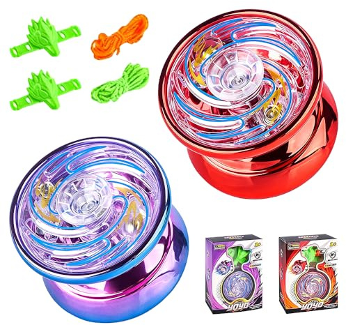 SKIKHN Light Up Yoyo, 2 Pack Magic YoYo with Red Purple Glow Lights, Responsive Ball Bearing Yo Yo for Tricks & Fun, Beginner Friendly, for Beginner Gifts, Party Favors