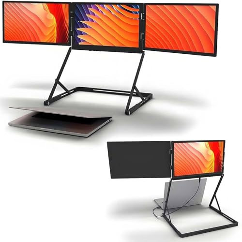 YISHENX Laptopskärm Med Trippelskärm, 15,6 Vikbar Full HD-Förlängare, 360° Rotation, 178° Vidvinkel, 3 Nivåer Av Höjdjustering, Svagt Blått Ljus, För Programmerare, Kodning, Dokumentvisning