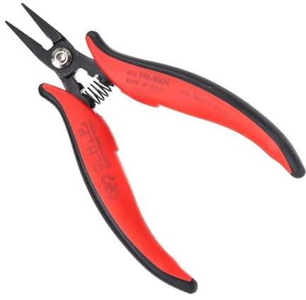 Hakko CHP PN-5004 Heavy-Duty Short-Nose Pliers, Flat Nose, Flat Outside Edge, Smooth Jaws, 19mm Jaw Length, 5mm Nose Width, 3mm Thick Steel, Red, Black