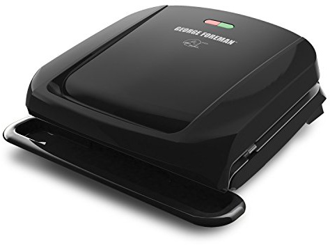 George Foreman 4-Serving Removable Plate Electric Grill and Panini Press, George Tough Non-Stick Coating, Drip Tray Catches Grease, Black