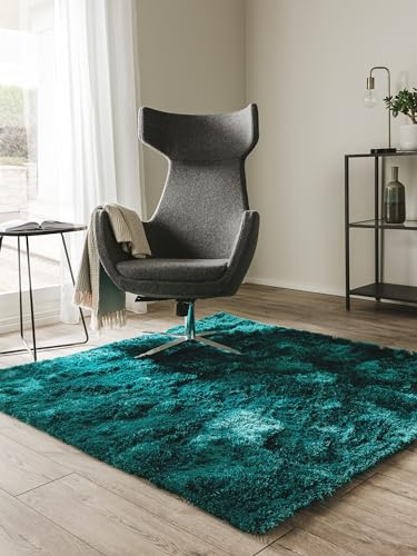 benuta Hochflorteppich Whisper Türkis 60 x 60 cm - Kuschelig Weicher Teppich für Schlaf- und Wohnzimmer - Pflegeleicht - Fußbodenheizung Geeignet