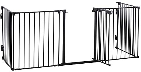 PawHut Barrière de sécurité Parc enclos Chien modulable Pliable Porte intégrée 300L Max. x 74,5H cm métal PP Noir