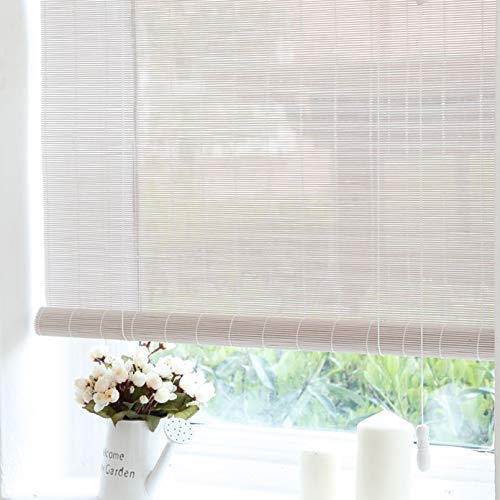 X1NGFU Weiße Bambusrollos Blickdicht,Fenster-Rollo Bambus Für Innen,Bambusrollo 70% Lichtfilter-Rollo,Sichtschutz Rollo Seitenzugrollo,for Indoor Und Outdoor,Teehaus,Mit Beschlag (80x80cm/32x32in)