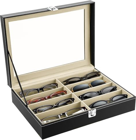 MYFULLY 8 Slot Eyeglass Sunglass Storage Box | PU Leather Multi Sunglasses Organizer for Women Men, Display Case