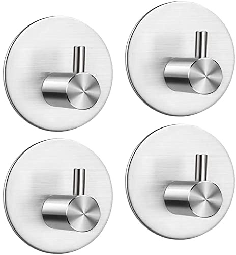 LYLIN Haken Selbstklebende, Selbstklebende Handtuchhaken Handtuchhalter ohne bohren, Wasserfest Edelstahl Wandhaken Bademantelhaken Klebehaken für Bad Toilette Küche (Silber, 4 Stück)