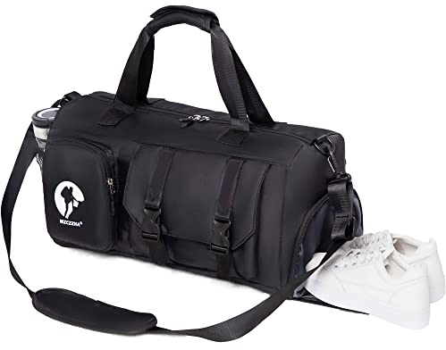 Bolsa de gimnasio para hombres y mujeres, pequeña – 47,9 x 23,9 x 22,9 cm, bolsa de viaje con compartimento, bolsas para equipamiento de gimnasia, Negro , M, Moda