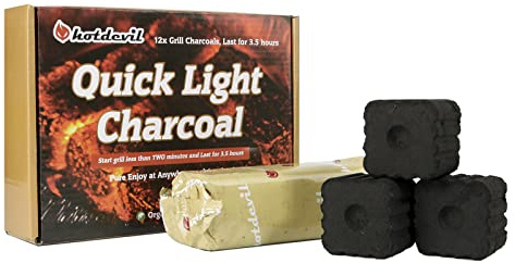Hotdevil Quick Light Charcoal Instant Light Hardwood Lump Charcoals Premium Instant Charcoal Briquettes for BBQ Grilling Camping Outdoor 210 mins Long Lasting Low Smoke Clean Burning 4 Rolls 12 PCs