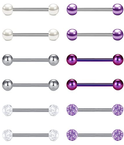 VF VFUN 14G tungpiercing 14 mm 16 mm kirurgiskt stål piercing teton tunga piercing teen, kirurgiskt stål