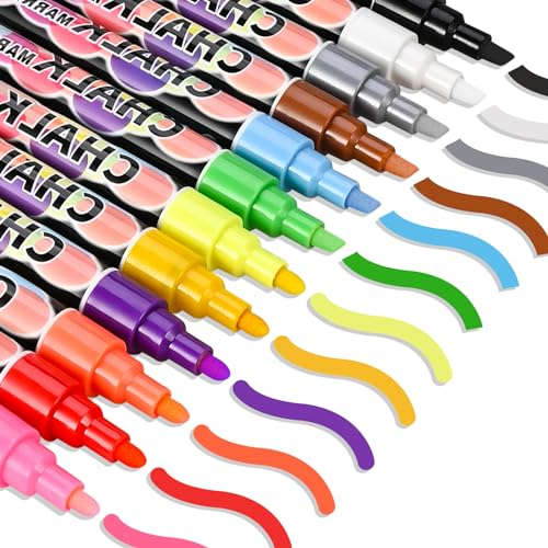 GOLDGE 12 Bunte Kreidestifte Fenster & Tafel – 6mm Kreidestifte für Tafel Abwaschbar, Glas, Kinder – Fensterstifte für Malspaß & Mitgebsel Kindergeburtstag